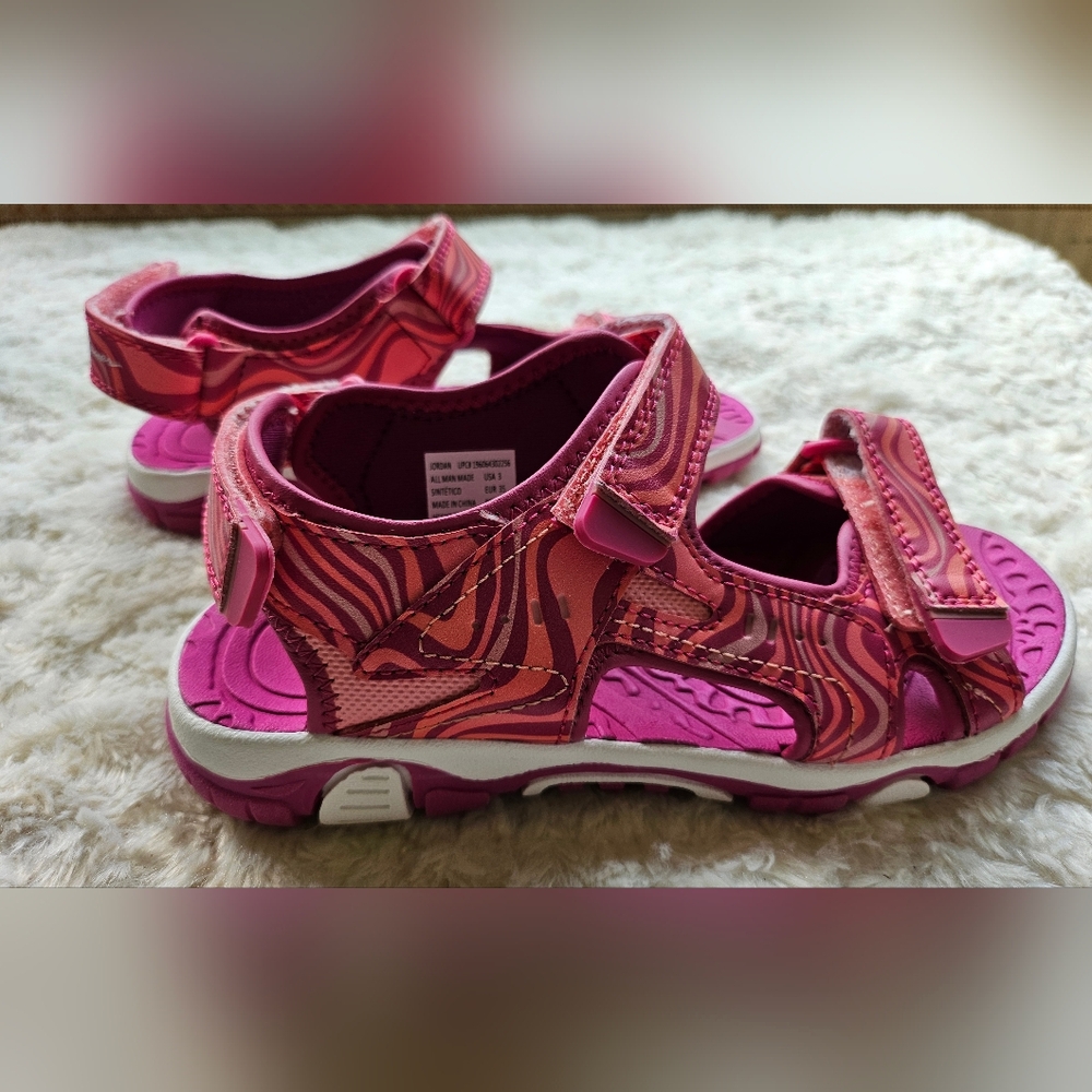 Eddie Bauer Girls Sandals, Size 3, Jordan Two Tone Pink, Velcro Strap Shoes